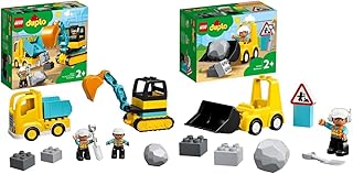LEGO 10931 DUPLO Town Truck & Tracked Excavator Construction Vehicle Toy & 10930 DUPLO Town Bulldozer Construction Vehicle Toy Set for Toddlers 2+ Years Old, Early Development Fine Motor Skills