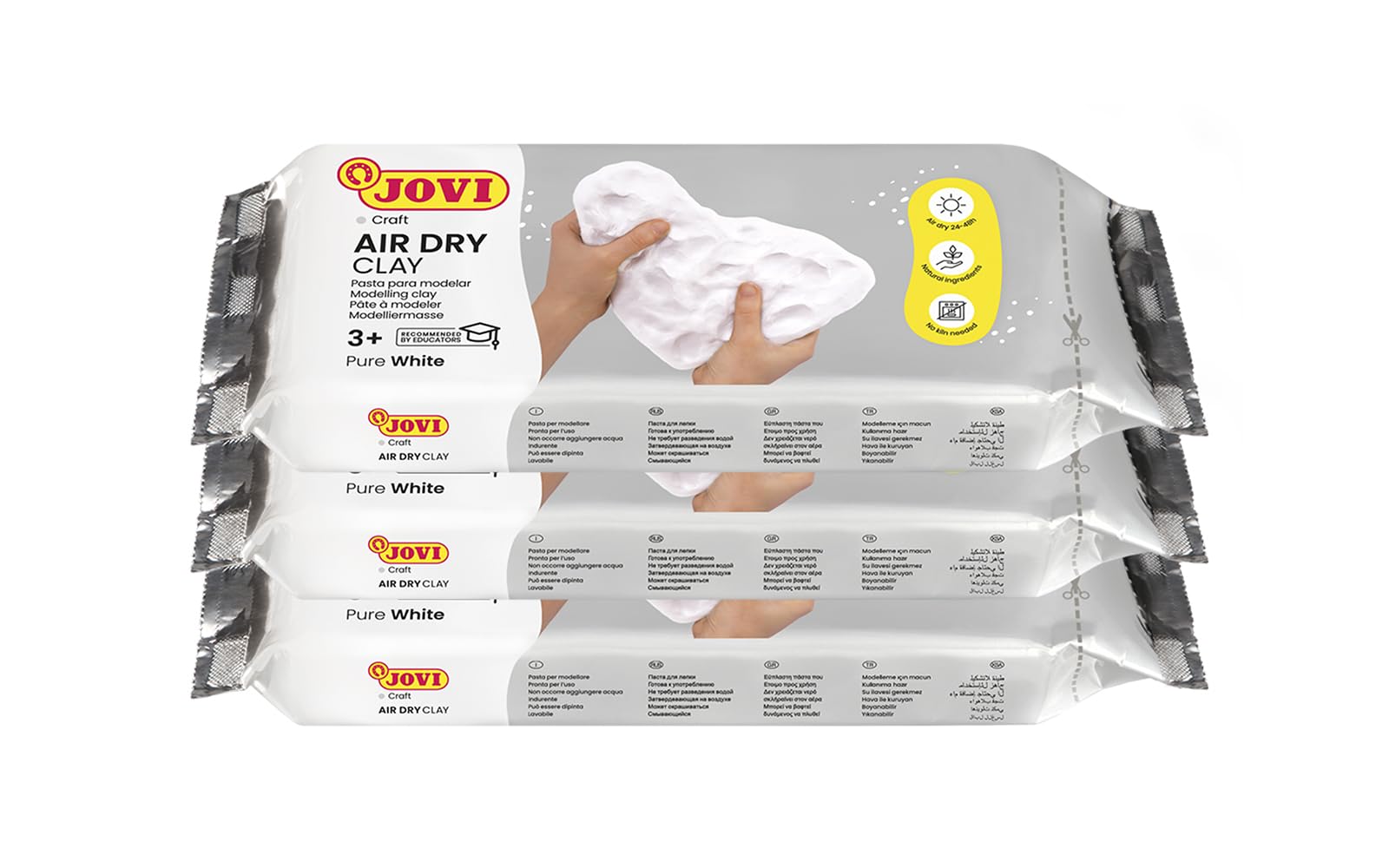 Jovi - Kit Air Dry de 3 uds de 250gr, arcilla de secado al aire, Blanco | Pasta para modelar sin horno, no tóxica y sin gluten