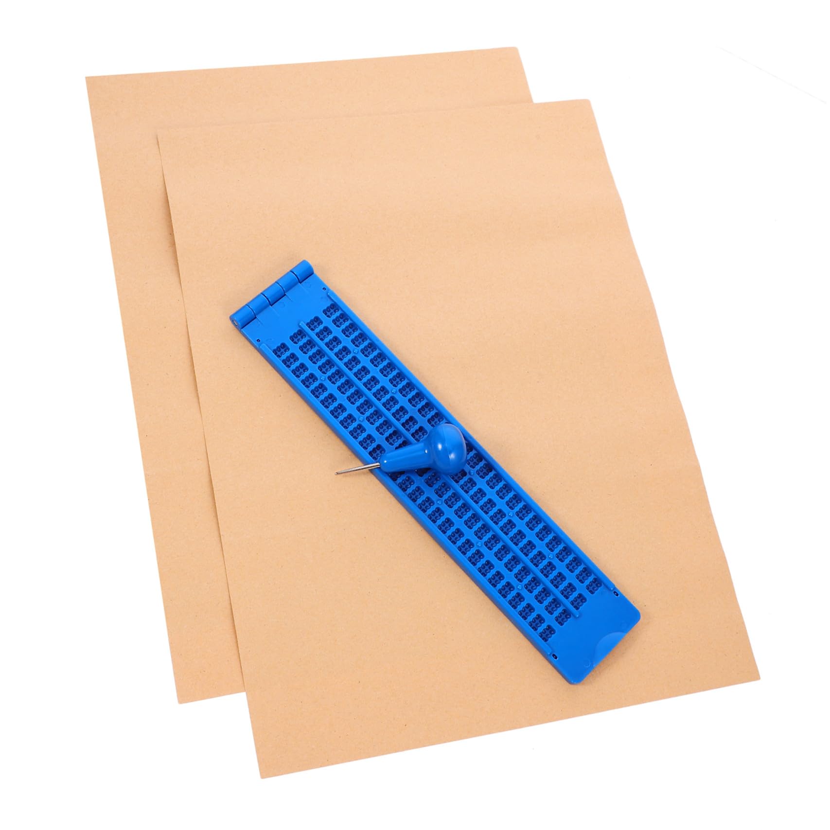 PACKOVE Tavoletta Braille Punteruolo in Plastica Blu, Resistente e Portatile per Non Vedenti, Kit di Scrittura Braille 27 Righe e 30 Caselle per Esercizi di Scrittura