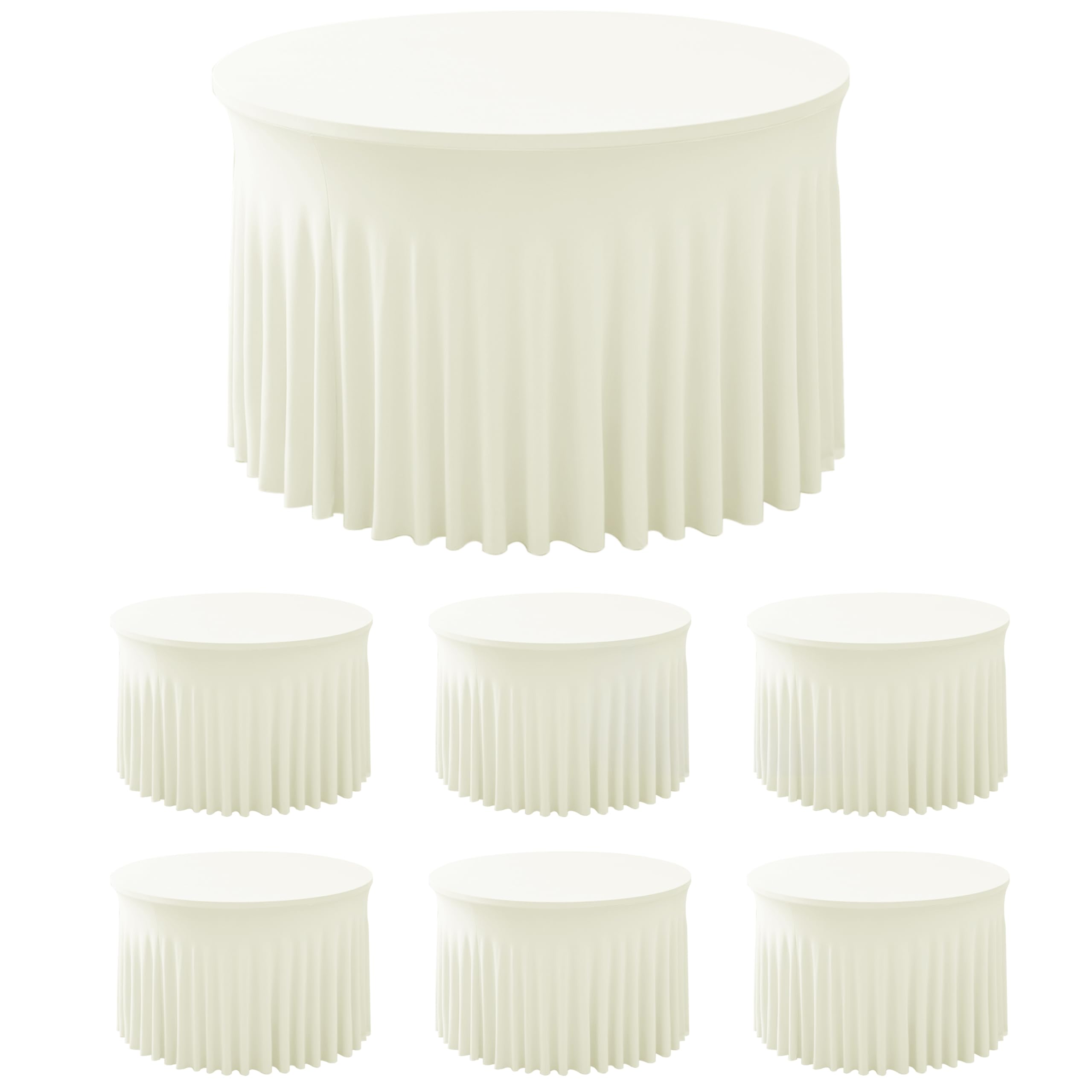 Fitted Beige Spandex Table Skirts for Wedding Party,60 Inch Round,6 Pack