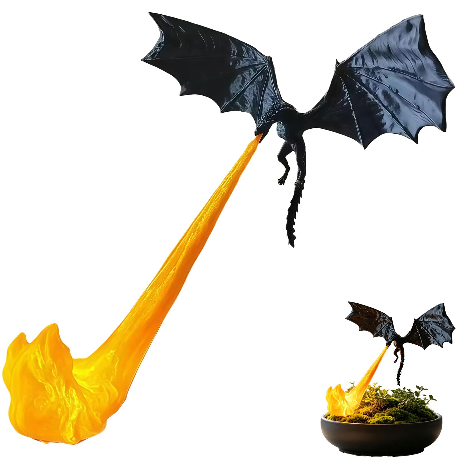Dragon Bookshelf Nook Light, 3D Printed Fire-Breathing Fantasy Shelf Decor | Flying Dragon Design | Red or Blue Flame | Large & Small Options | Book Lover Gift | Halloween Shelf Display