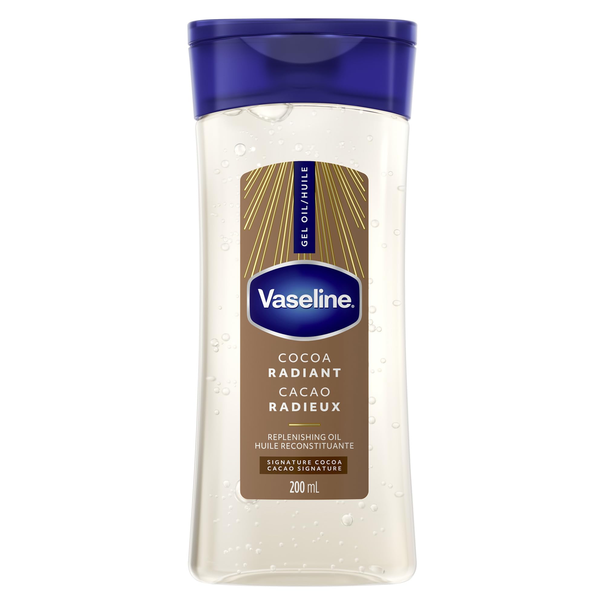 Vaseline Intensive Care Cocoa Radiant Body Gel Oil for Glowing Skin Made with 100% Pure Cocoa Butter + Replenishing Oils, 200 ML