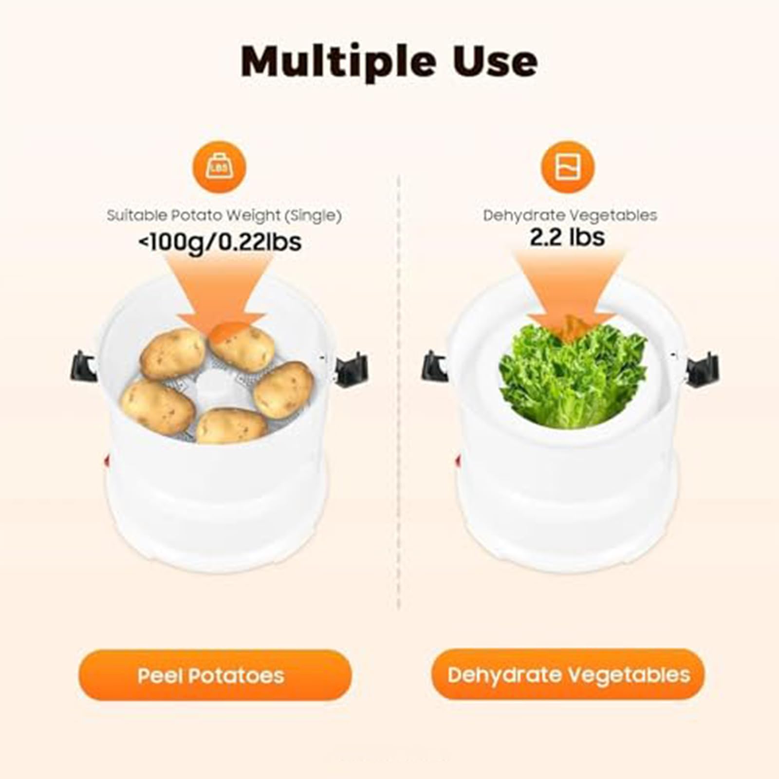 Elektryczna obieraczka do warzyw, automatyczna obieraczka do ziemniaków i owoców, odwadnianie jednym dotknięciem, pojemność 1 kg, do użytku domowego i komercyjnego