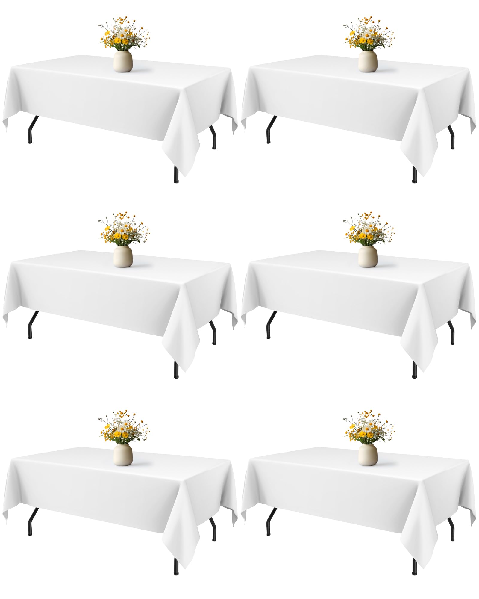 White Fabric Rectangle Table Cloth - 6 Pack, 60" × 84" Washable Tablecloth for 5FT Tables, Wrinkle-Resistant & Heat-Proof Table Cover for Weddings, Dinners & Parties