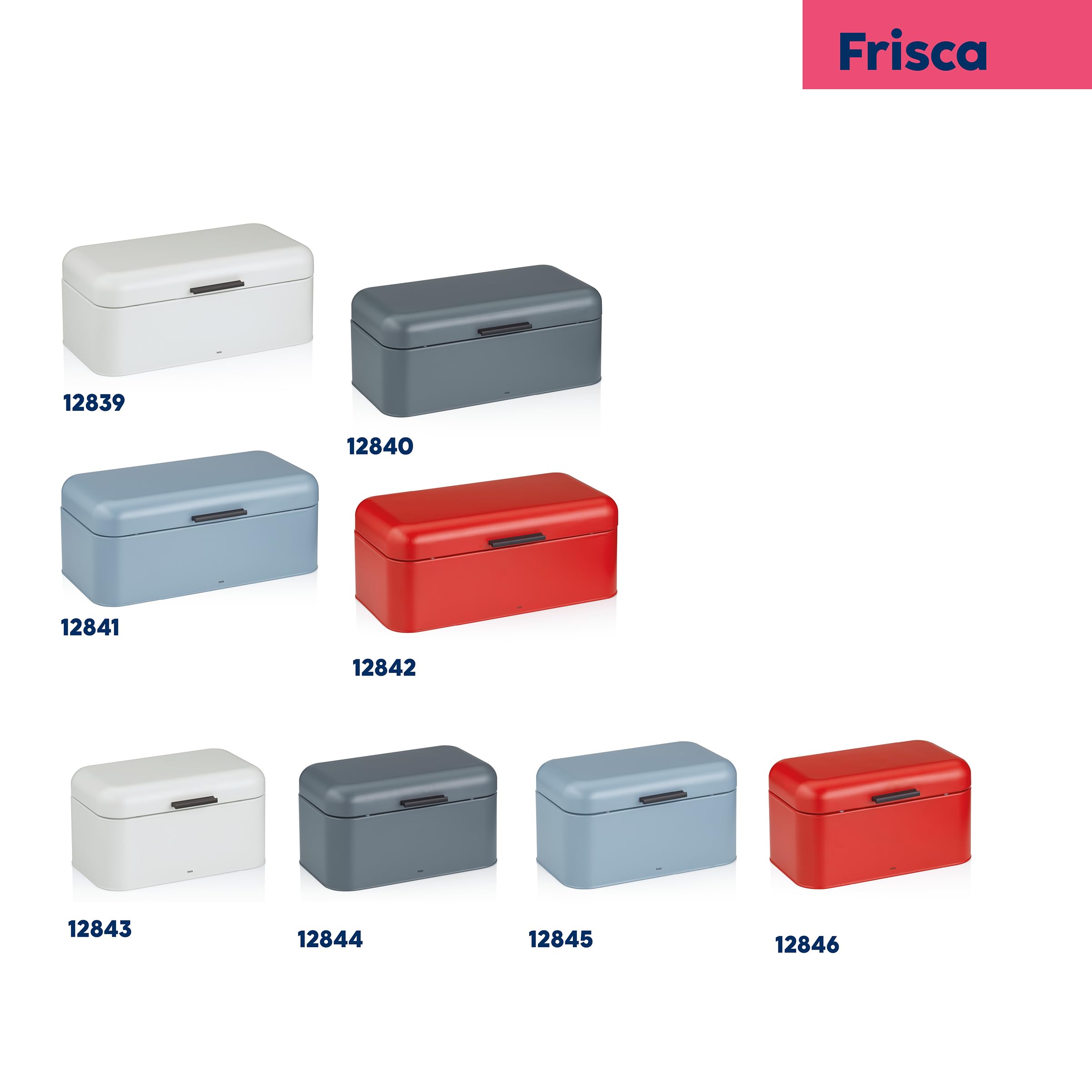 kela Chlebak metalowy z otworami wentylacyjnymi 42,5 x 22,5 x 17,5 cm, duży pojemnik na chleb z pokrywą na zawiasach, FRISCA, niebieski
