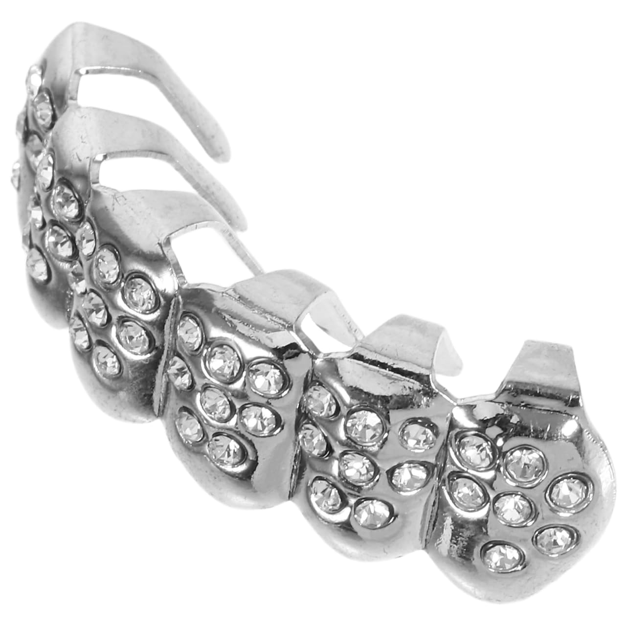 EXCEART Luxury Diamond Gold Teeth Set Hip Hop Poker Bottom Grills for Men Women Rapper Costume Cosplay (Silver)