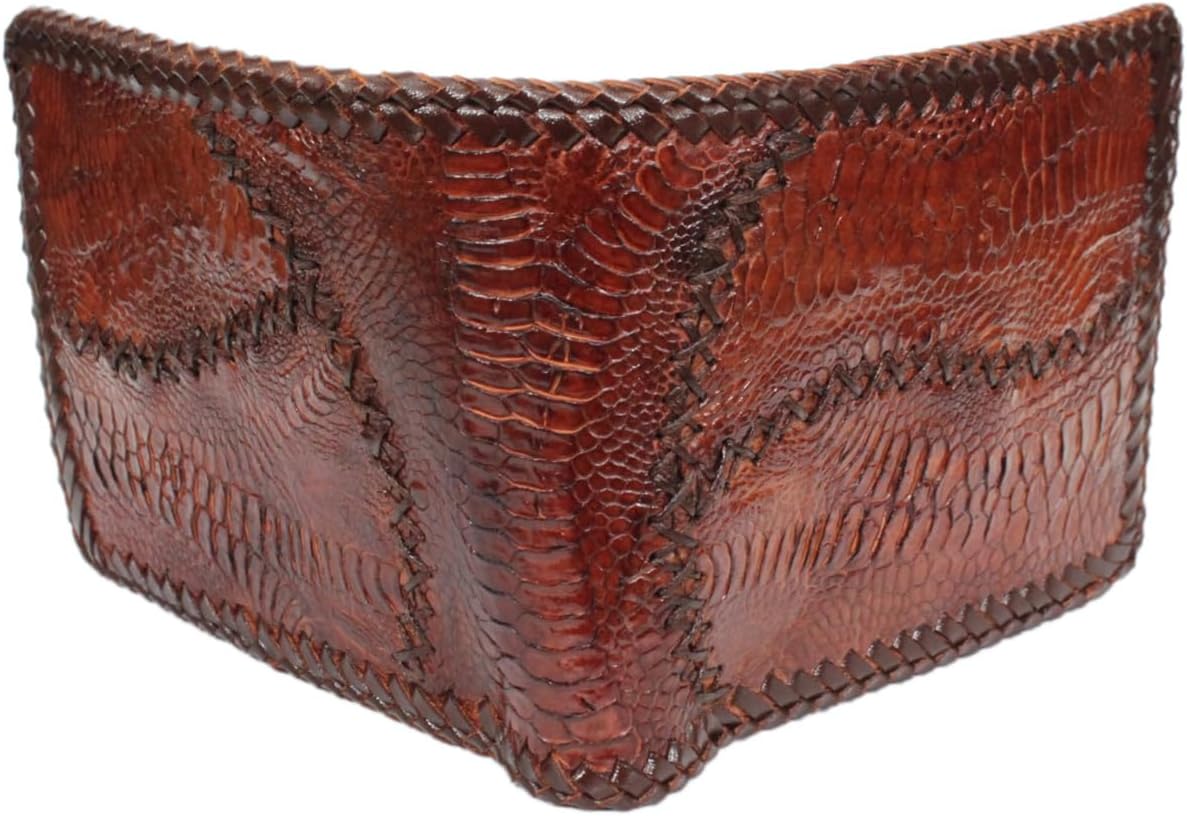ThanhVinh Handmade Genuine Chicken Leather Men's Bifold Wallet: Stylish & Durable (Red Brown)