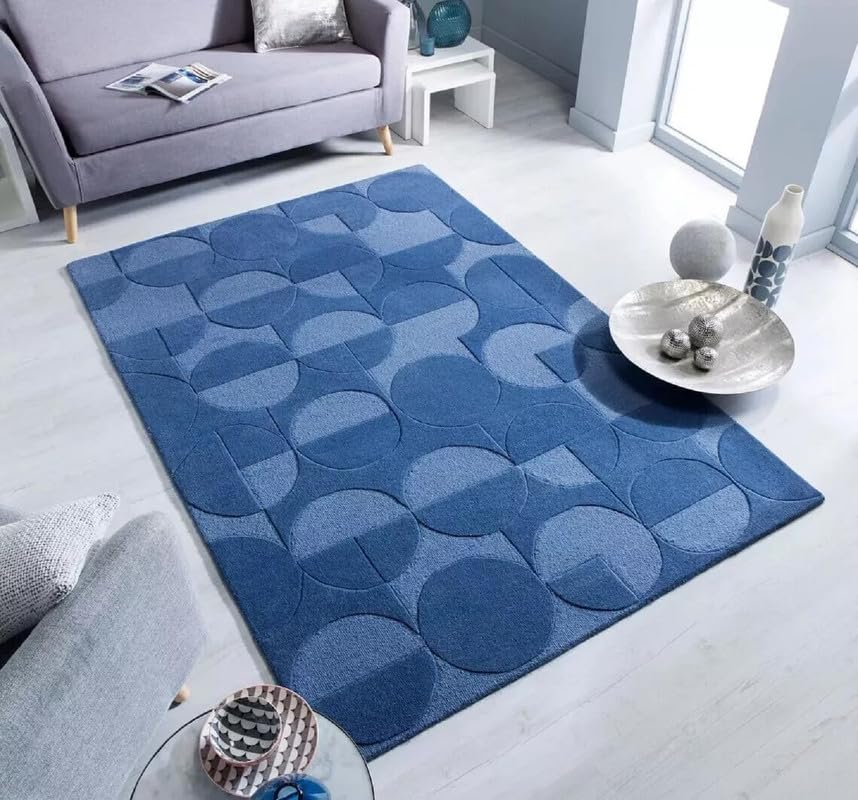 Image of Hand Tufted Modern Design Exported Collection High Low Pattern Wool Carpet for Living Room, Bedroom & Hall (Light Blue, 7 x 10 Feet)