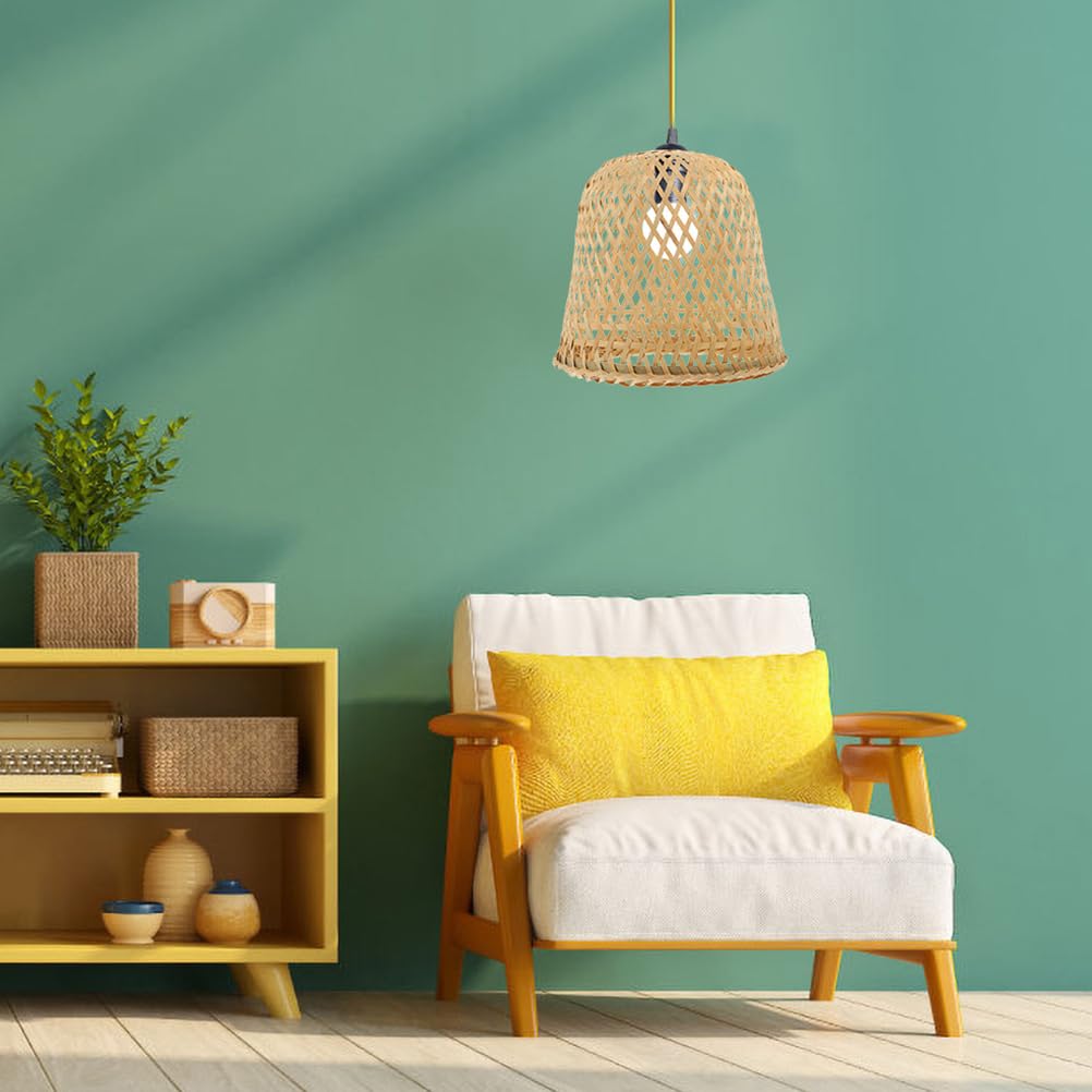 HOMSFOU 2 Pezzi Paralume In Bambù Paralume A Sospensione Intrecciato Gabbia Per Lampada In Rattan Lampadario Vintage Coprilampada In Vimini Lampade Di Protezione Per Lampada Da Tavolo