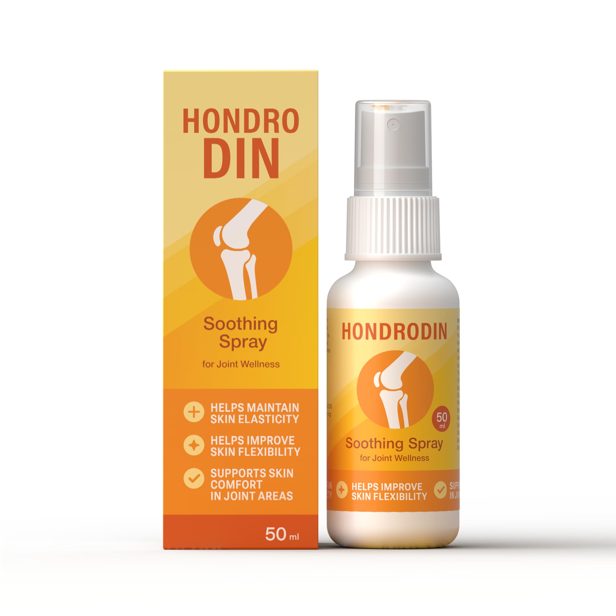HONDRODIN Joint Health Spray 50 ml, spray massaggiante per zone articolari, supporta il comfort della pelle, aiuta a mantenere l'elasticità e la flessibilità cutanea, assorbimento rapido