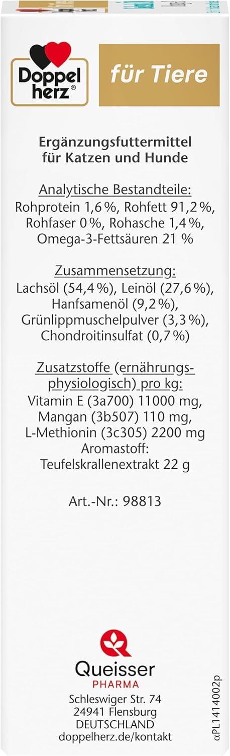 Doppelherz Huile pour articulations pour Chats et Chiens - avec acides Gras Essentiels oméga-3 + chondroïtine - 250 ML