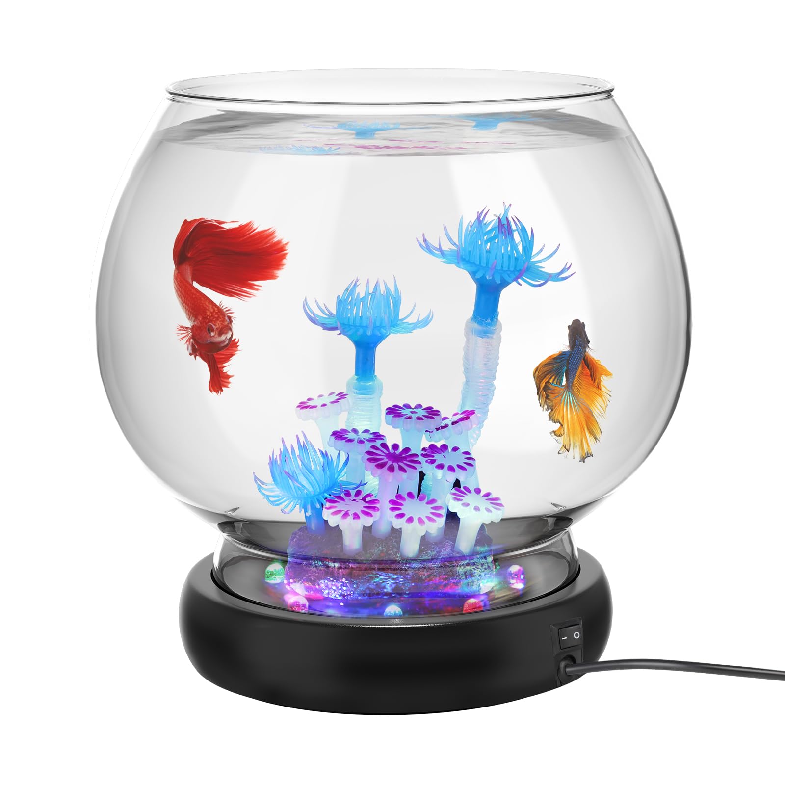 hygger 0.5 Gallon/1 Gallon Glass Fish Bowl with LED Light and Decor, Small Round Betta Fish Tank Goldfish Bowl, Round Clear Unbreakable Aquarium/Vase/Hydroponic Plant Terrarium, Nice Centerpieces