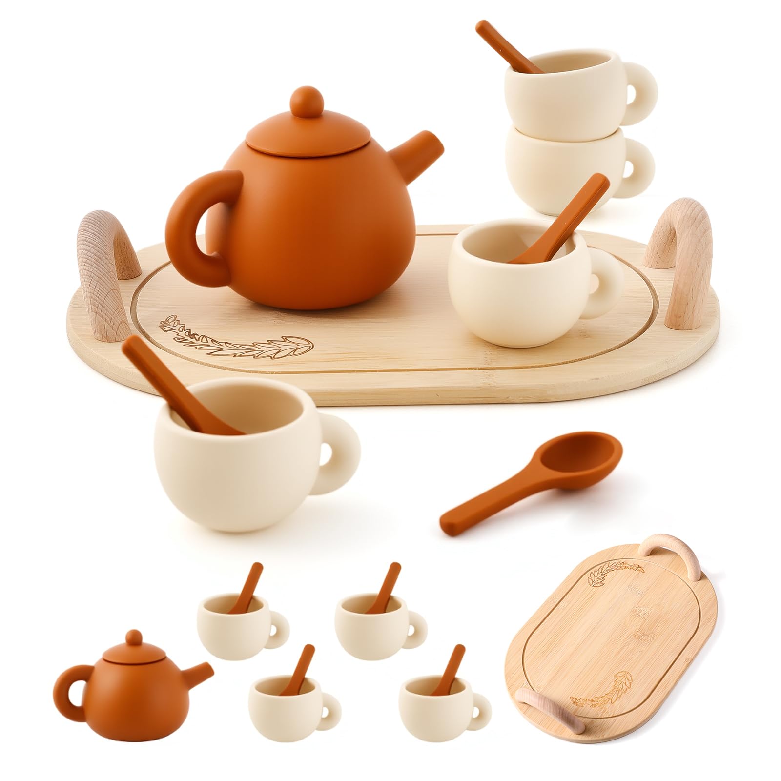 Silicone Tea Set for Toddlers – Kids Tea Set for Girls &amp; Boys, Pretend Play Tea Party Set with Teapot, Cups &amp; Spoons – Safe Tea Sets for Toddlers 3-5 Years Old