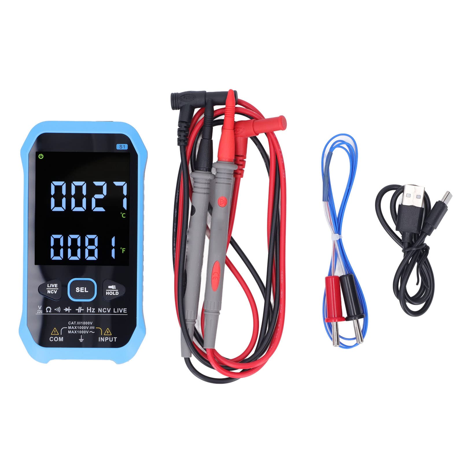 Tester di Temperatura Multimetro Digitale LCD della continuità di Tensione CA/CC Batteria Integrata Ad Alta Precisione