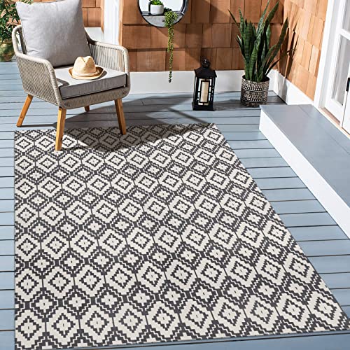 Uphome Indoor Outdoor Rug 4' x 6' Gray Farmhouse Patio Rug Hand Woven Moroccan Cotton Area Rug Modern Boho Geometric Machine Washable Carpet for Entryway Bedroom Living Room