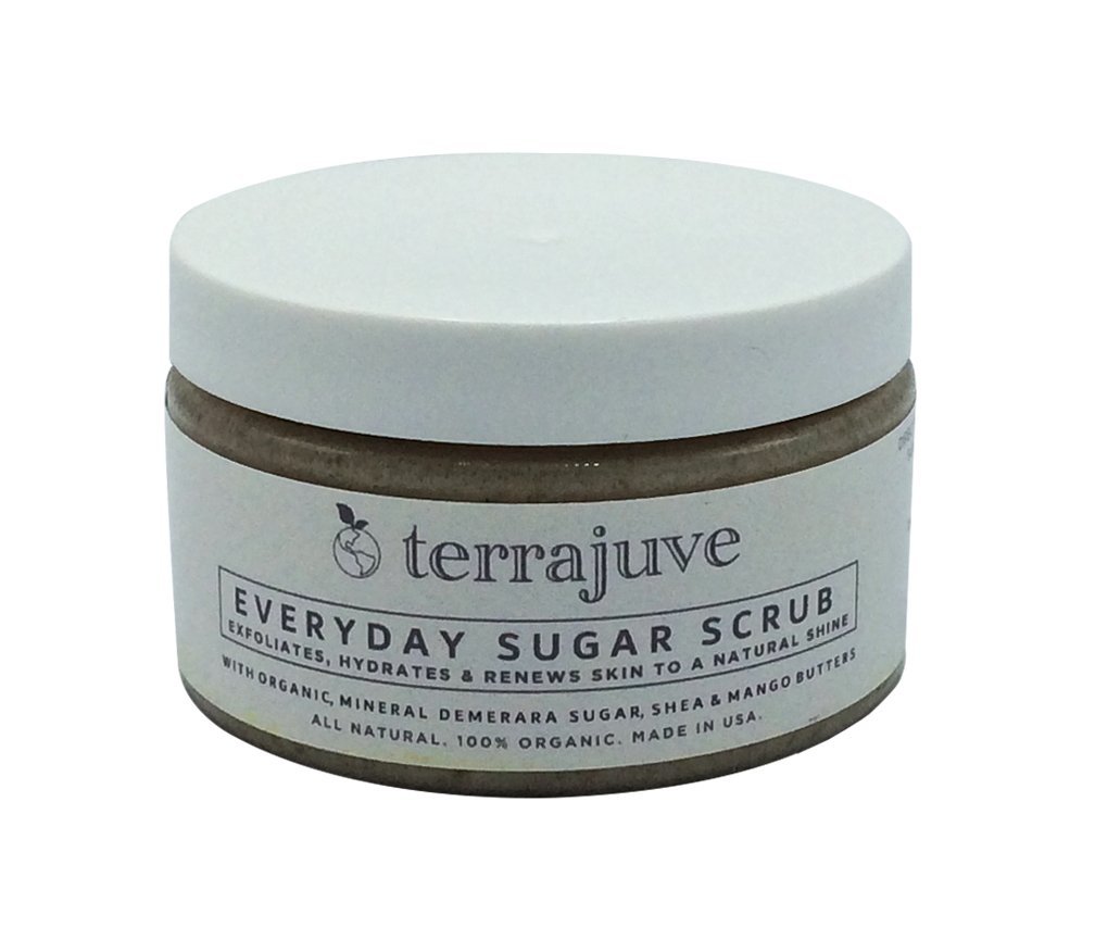 TerrajuveSugar Scrub - Made of Demerara Sugar and Enriched with Raw Shea Butter Exfoliating Body and Face Scrub Hydrates, and Renews Skin to a Natural Shine Pure, Organic, Made in USA