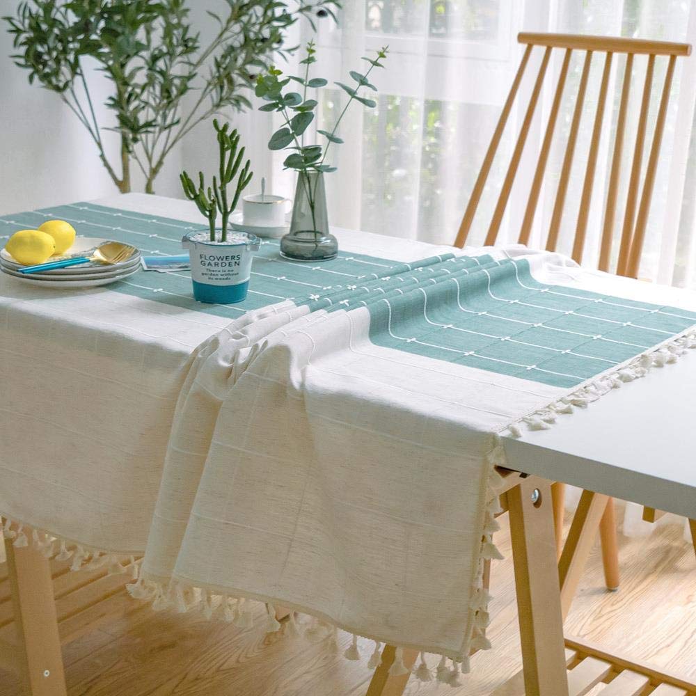 Tovaglia decorativa in lino scozzese con nappa impermeabile oleosa addensare rettangolare da pranzo tovaglia da tè