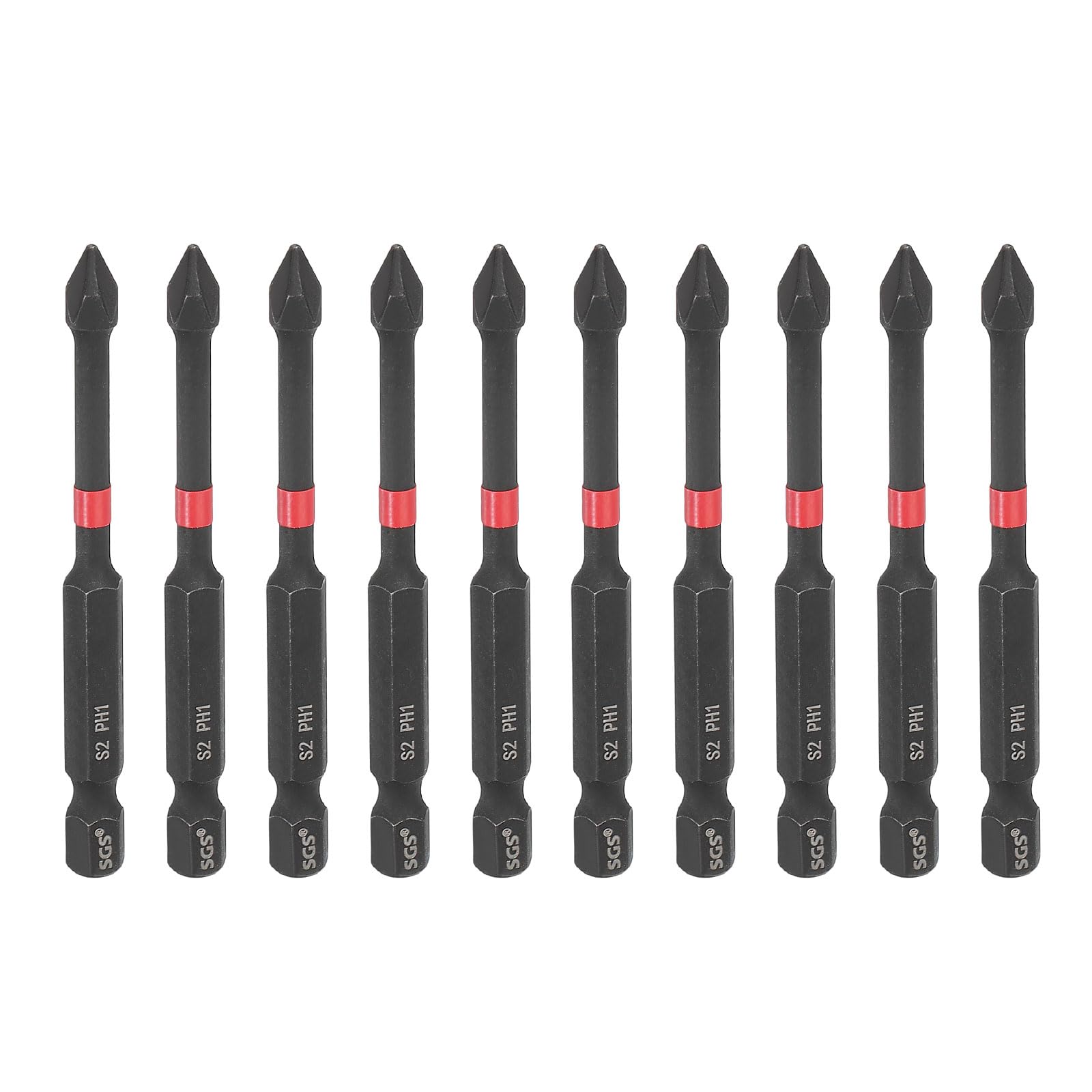 sourcing map 10pcs #1 Phillips Impact Screwdriver Bit PH1 1/4" Hex Shank 3" (75mm) Long Magnetic Cross Head Drill Bits S2 Steel Industrial Screw Driver for Impact Power Drivers, Black/Red