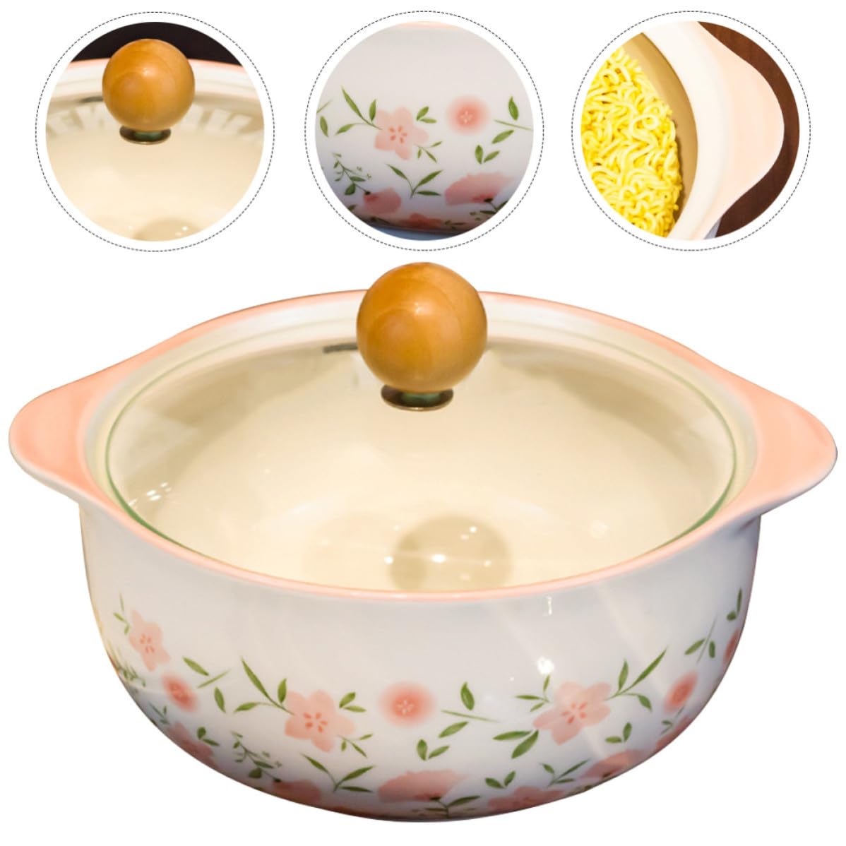 Sosoport Tazón de Ramen de Cerámica Resistente al Desgaste Tapa, Apto para Microondas, Adecuado para Cocina y Fiestas, Diseño Simple y Multifuncional