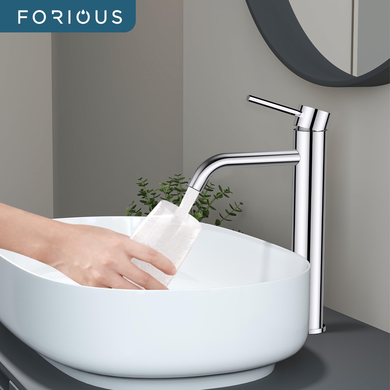 Forious Rubinetto per il Bagno, Miscelatore per il Lavabo Alto con Altezza del Beccuccio di 190 MM, Finitura Cromata e Miscelatore Monocomando per il Lavabo in Bagno, WC per Ospiti