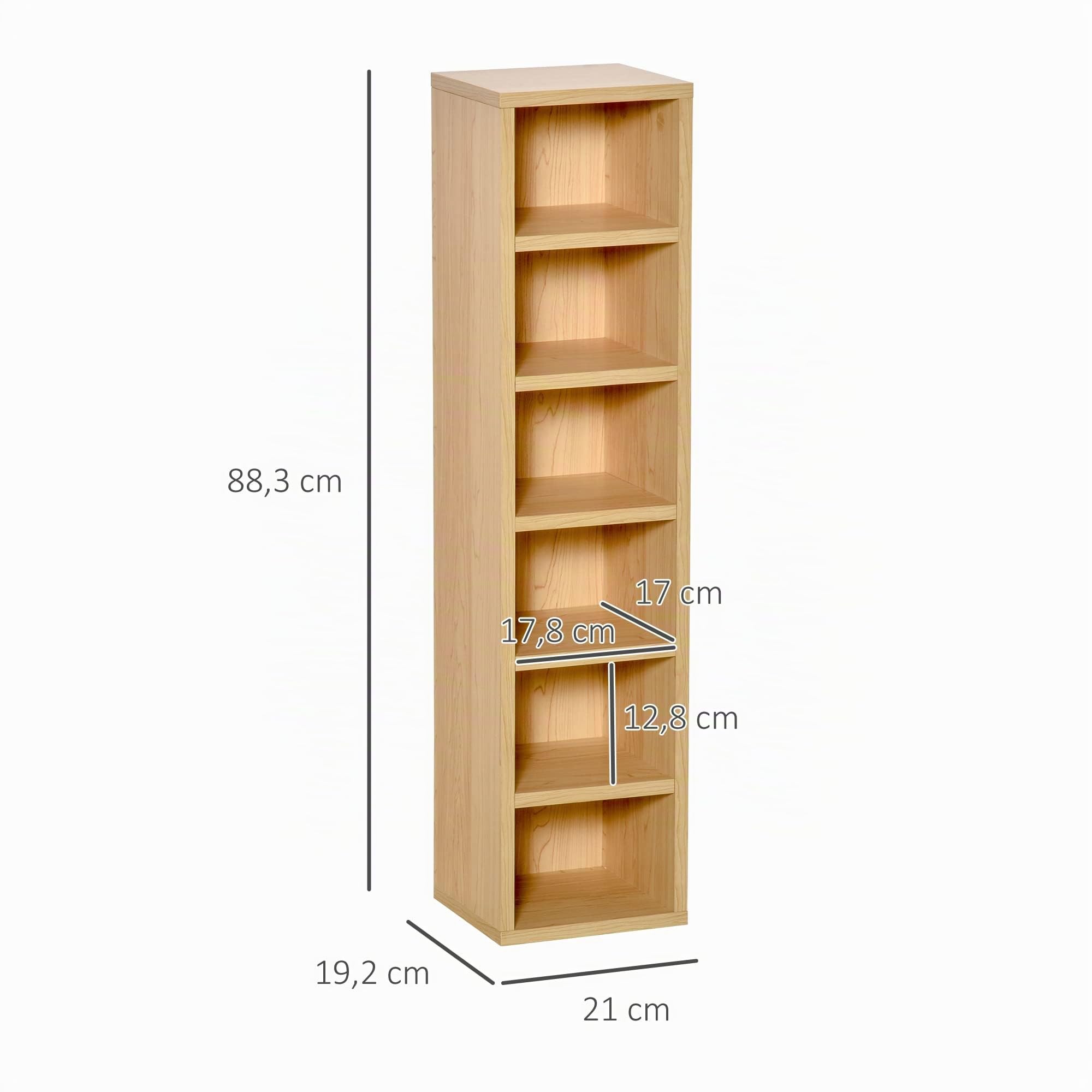 HOMCOM Set mit 2 Säulenregalen, CD-DVD-Schrank, 6 + 6 Fächer, Maße: 21 x 19 x 88 cm (L x B x H), max. 160 CDs, Farbe Buche