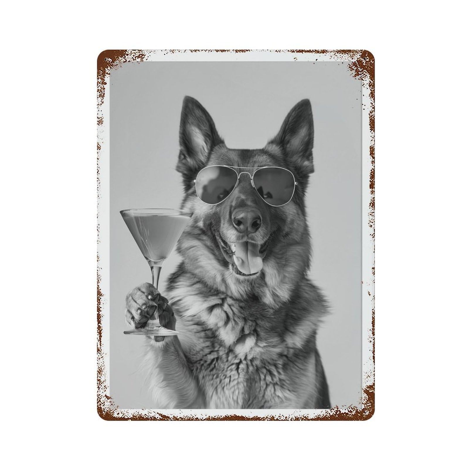 xiaoxiaoshen German Shepherd Cocktail Funny Dog Mini Bar C Decor Wall Decor Art Metal Tin Poster Modern Home Decor Art Home Bar Shop Decorations Vintage Sign 40x30cm