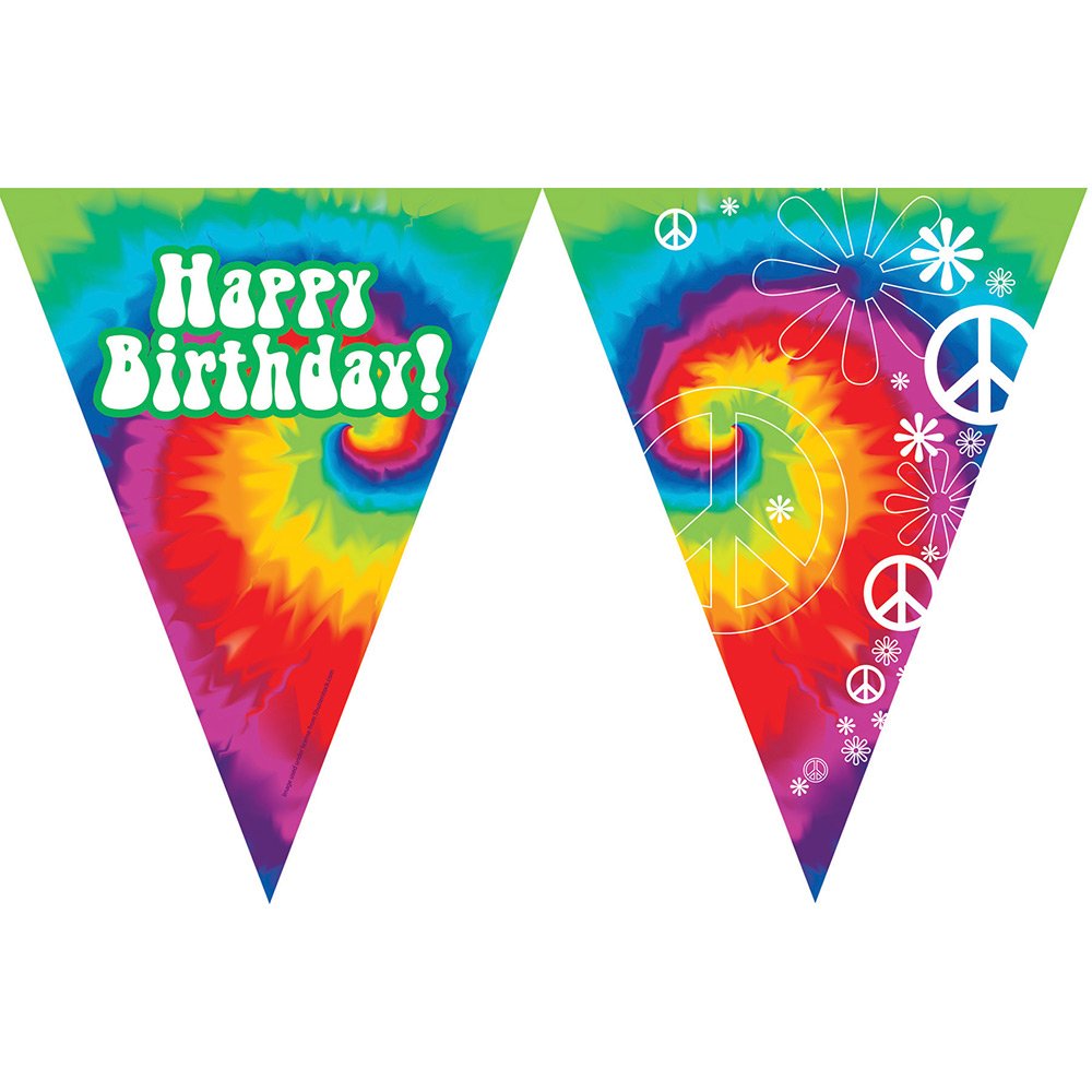 Creative Converting Tie Dye Fun Happy Birthday Party Flag Banner
