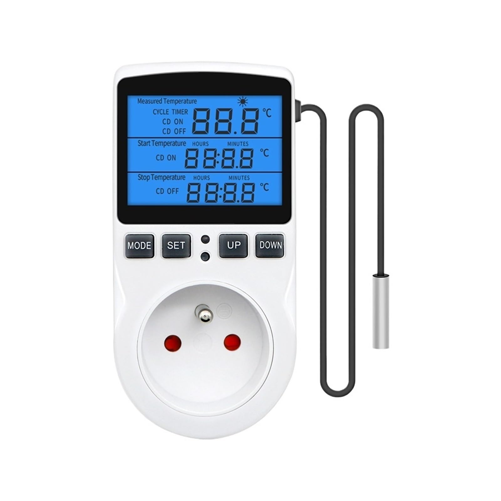 Temperature Controller Socket Digital Thermostat 120/220V Timer Socket Outlet Heating Cooling Switch With Sensor Probe(FR Plug Backlight)