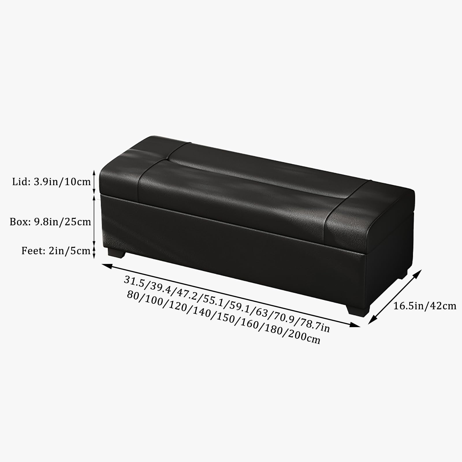 Banco Otomano De Cuero Impermeable con Almacenamiento, Estructura De Madera Maciza, Acolchado, Baúl Grande For Dormitorio Y Sala De Estar.(Color B,120X40X42CM)