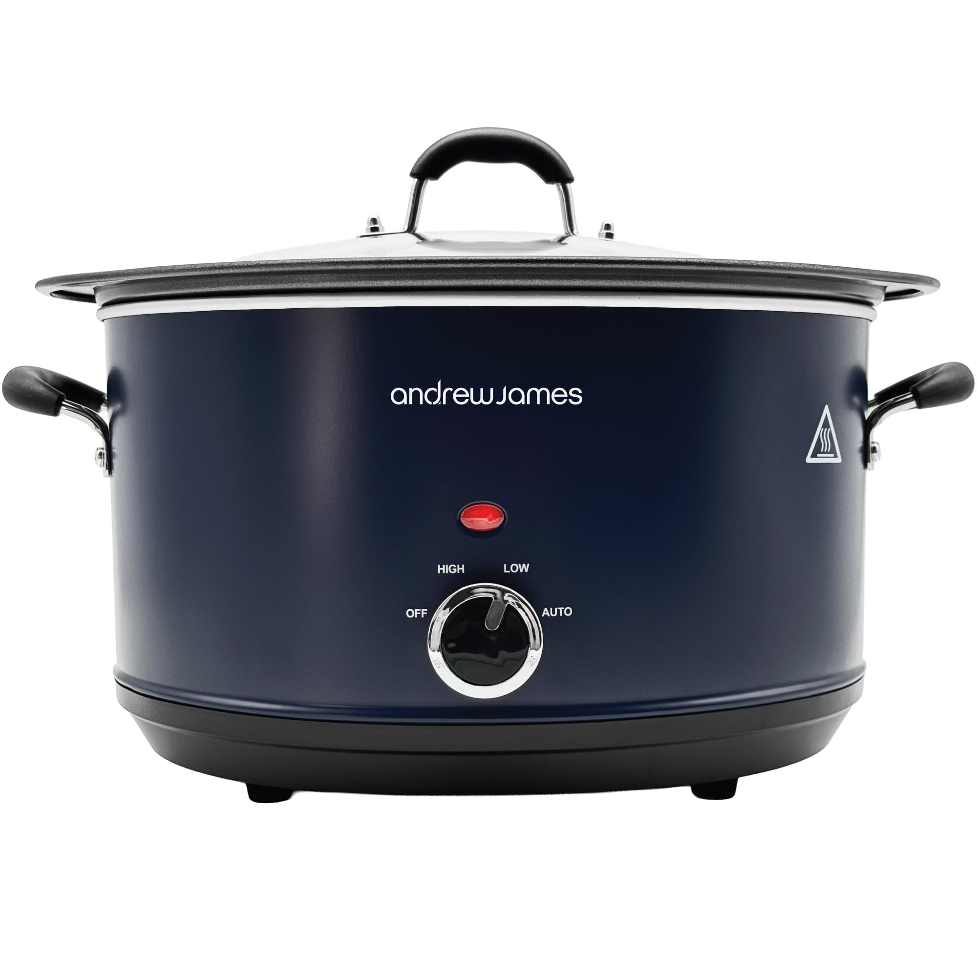 Andrew James 6.5L Slow Cooker – Sear-to-Simmer - Large Hob-Proof Aluminium Pot, Shatter-Resistant & Easy-Clean Design 3 Heat Settings & Glass Lid, Ideal for Family Meals, Curries & Batch Cooking