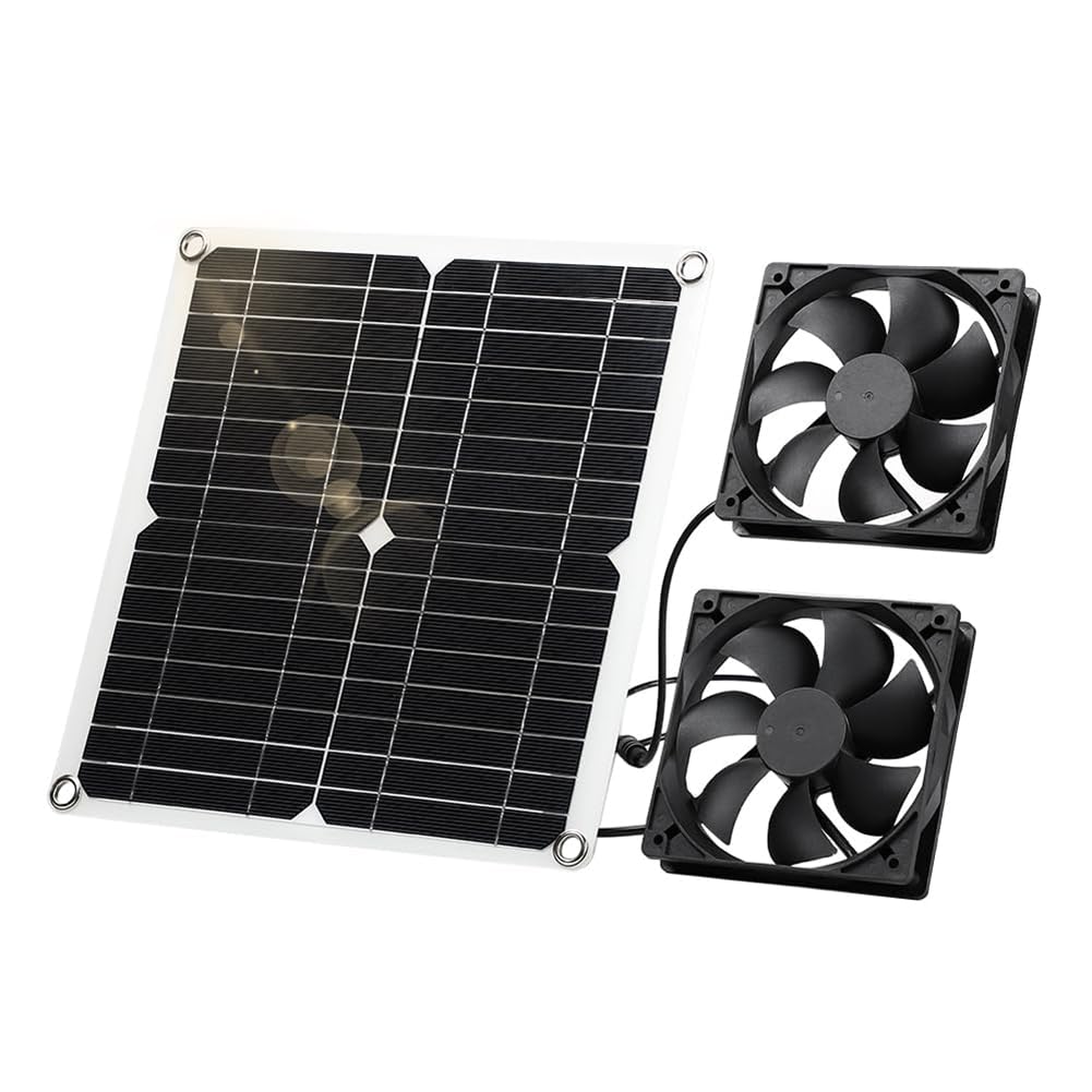 qimoi Solar Fan,12 W Solar Panel Fan, Weatherproof,with DC Double Fan for Small Chicken Coops, Greenhouses,Window Exhaust