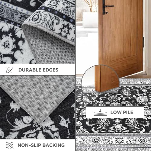 Tapete Floral Lavable 5x7 ft Negro Blanco miniatura 6