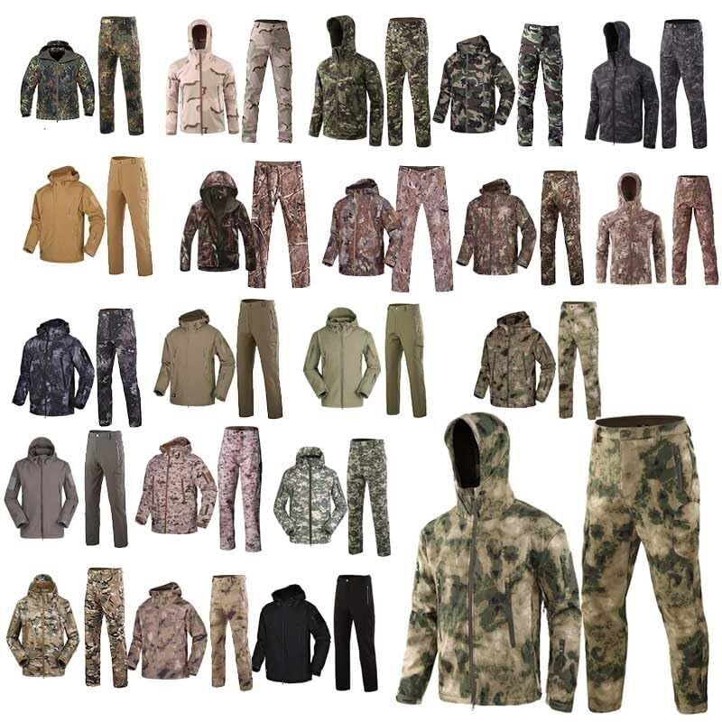 Taktisches Camouflage Softshell Hoody Jacke Mantel Hose Bekleidungsset