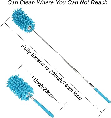 Microfiber Extendable Hand Dusters Washable Dusting Brush with Telescoping Pole for Cleaning Car, Computer, Air Conditioning, TV and Else Pack of 3 (Red Blue Yellow)