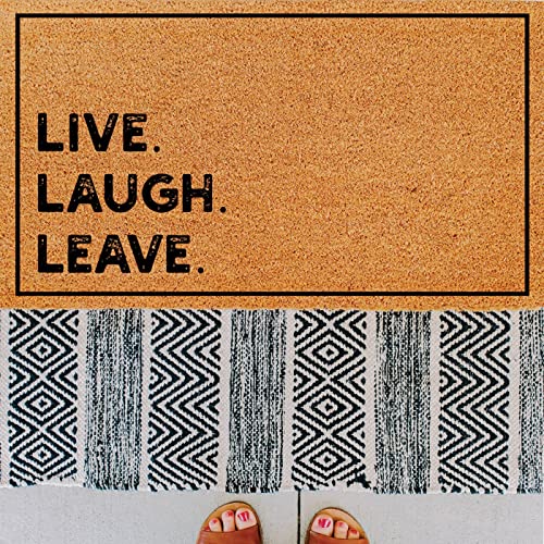 THEODORE MAGNUS Natural Coir Doormat with Non-Slip Backing - 17 x 30 - Outdoor/Indoor - Natural - Live Laugh Leave - COIR-1730-15-405