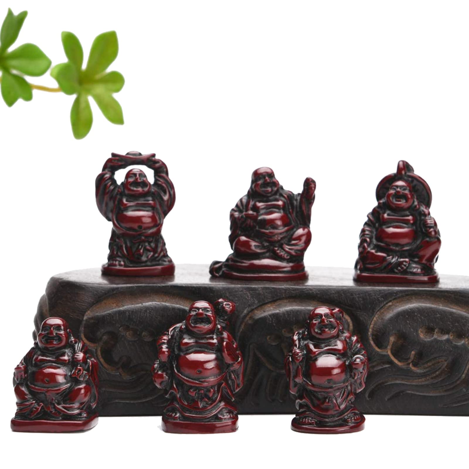 STCREE Resin Fesng Shui Laughing Buddha Statues Red Lucky Happy Maitreya Statue 6pcs 3cm(H) Desk Flower Pot Decoration Collectible Gift TQGJST2 - Image 4