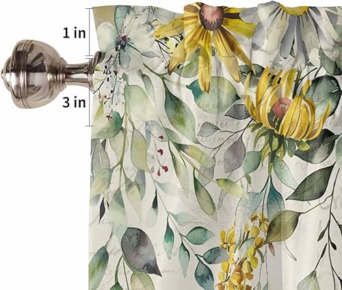 Miniatura 5 de Cortinas de cocina de hojas de eucalipto verdes, juego de 3 piezas de cortina de cocina retro floral de 24 pulgadas de largo, cortinas rústicas con