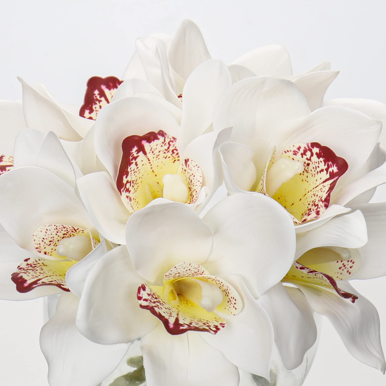 9 fiori artificiali in vaso vero tocco, orchidea finto Cymbidium fiore in vaso di vetro con finta acqua seta bianca finta Phalaenopsis disposizione per casa matrimonio tavolo centrotavola decorazione
