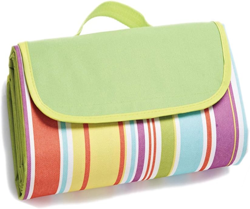Outmall Beach Blanket, Portable Foldable Waterproof Sandproof Mat Outdoor Travel Camping Picnic Blanket Tote for BBQ Hiking Backyard Grass Sports and Games - 79" L x 57" W Size (Rainbow Stripe)