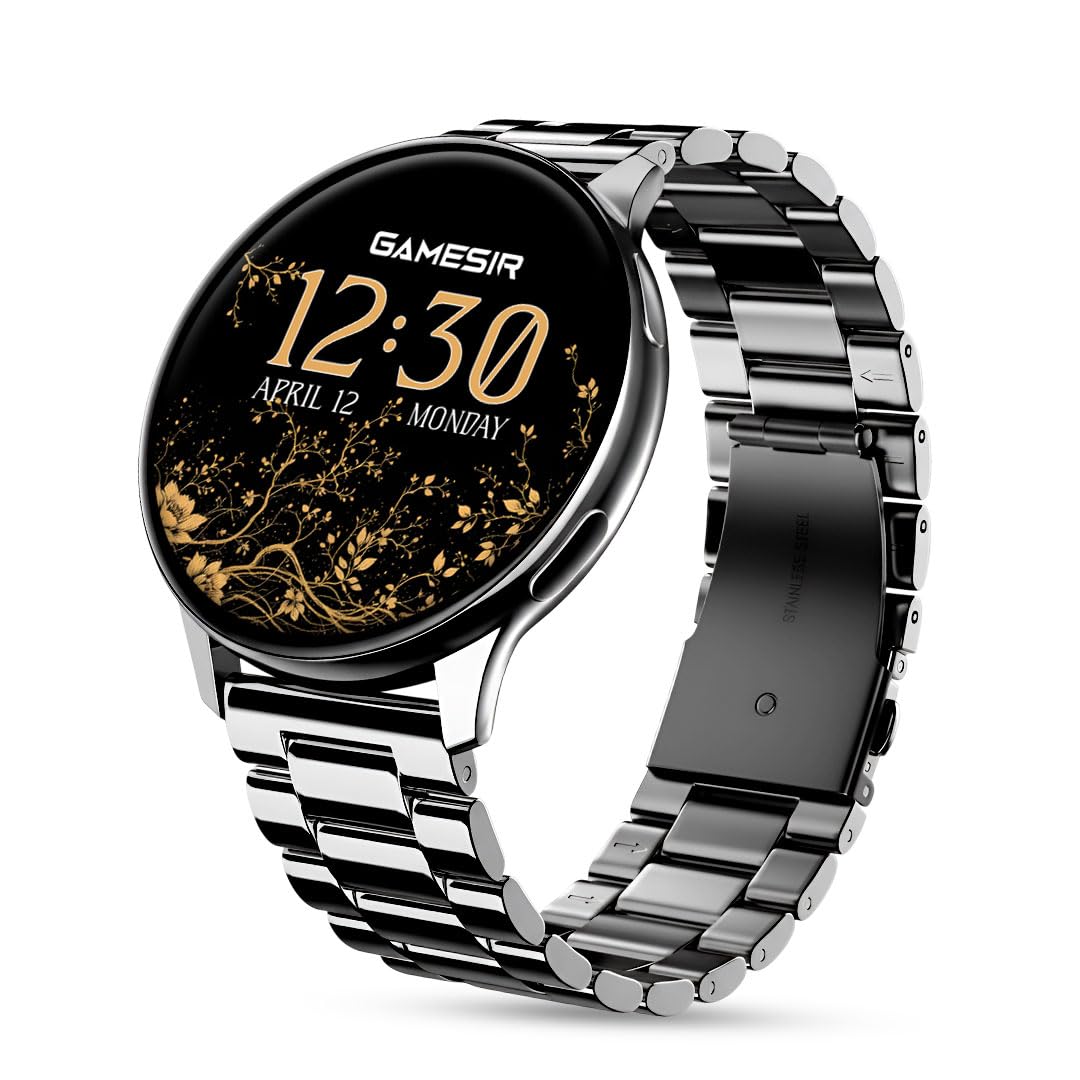 GameSir Active 2 Smart Watch AMOLED Display 1.3" Screen, 360 * 360 Resolution, IP68 Waterproof with Multiple Watch Faces Bluetooth Calling Metal Chain Round Dial Smartwatch for Men & Women (Black)