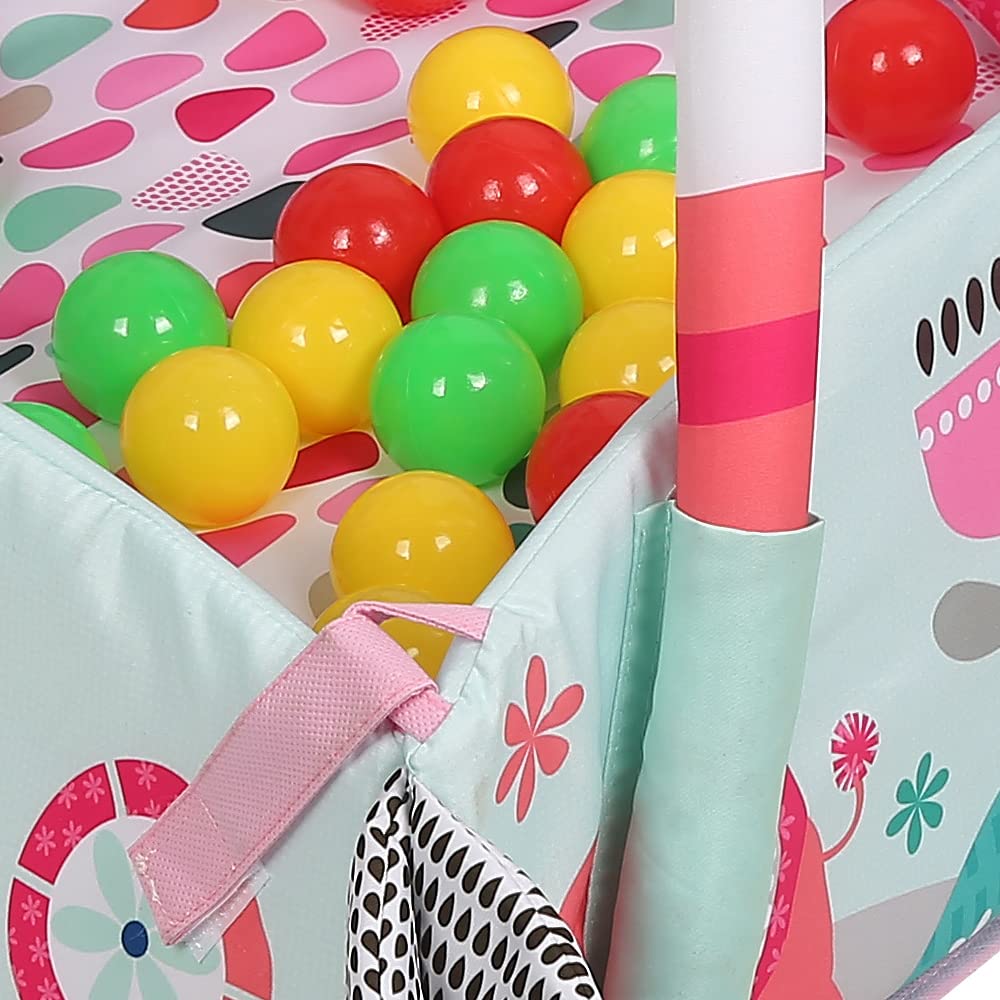 Alfombra de Juego, Gimansio de Actividades para Bebés, Alfombra Bebe con Arco de Juego y Juguetes Sensoriales, Piscina de Bolas (Rosa A)