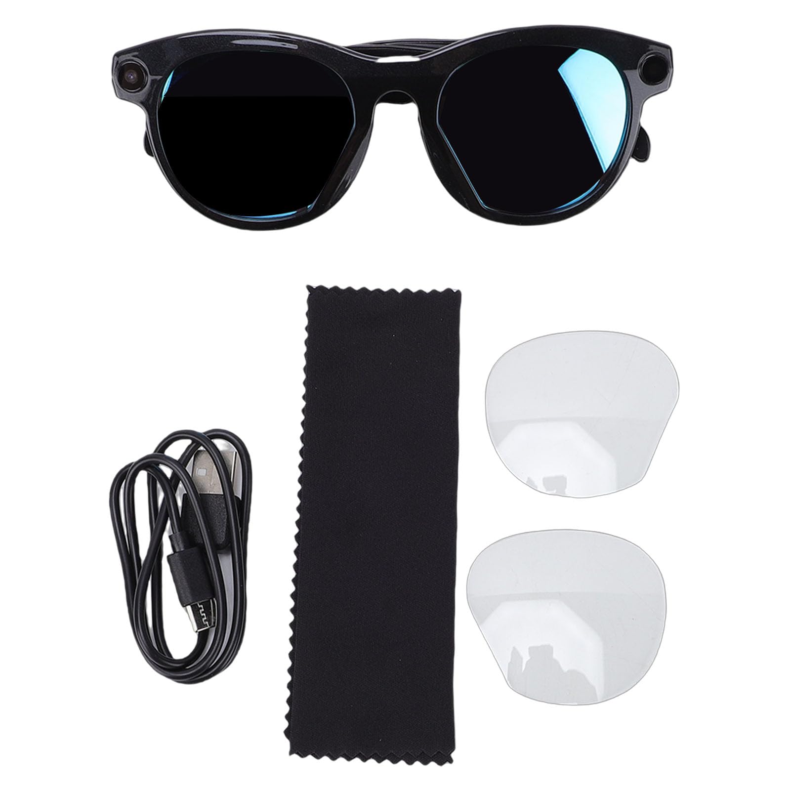 Tosuny Occhiali Intelligenti AI, Fotocamera da 2 MP Anti-vibrazione Registrazione Video 1080P Traduzione Multilingue, con Lenti Blu con Cornice Nera, per Riunioni di Lavoro di Viaggio
