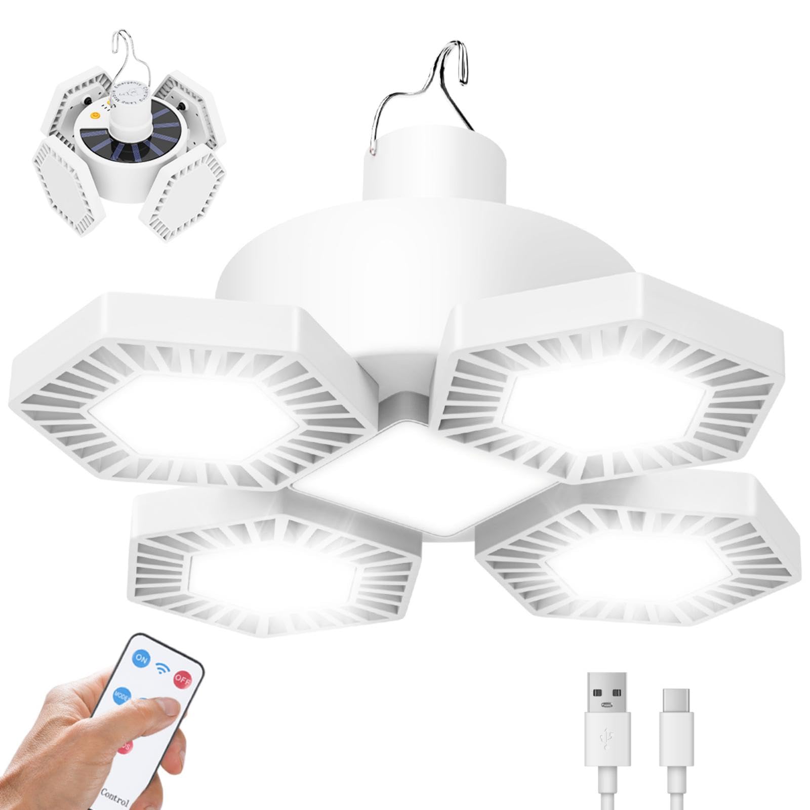 169 LED Campinglampe Solar Aufladbar, Camping Lampe Laterne mit Fernbedienung Power Bank Batterie, USB Campingleuchte Zelt Laterne Licht, 8000 Lumen 360° Beleuchtung 5 Modi Hängend Faltbar Wasserdicht