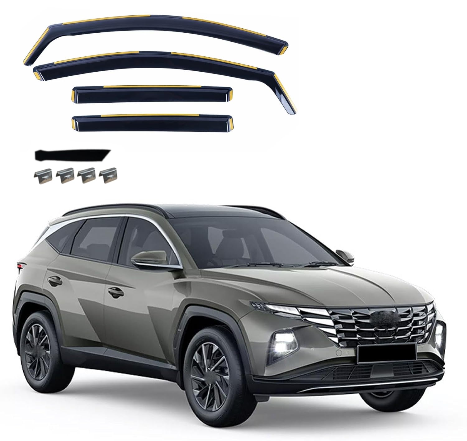 Windabweiser Getönt Regenabweiser Seitlich Angebrachte Windschutz Passend Für Hyundai Tucson IV (ab 2021) Komplettset 4-TLG