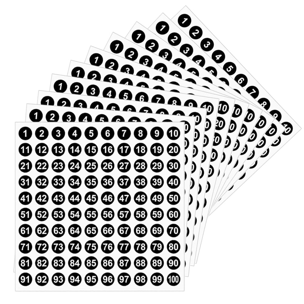 Licqic Black 10 Sheets Small Self Adhesive Number Stickers, 1 To 100 Sticky Round Number Labels For Sorting, Organizing, Storage Boxes, Lockers, Office&School Supplies, 10 Mm