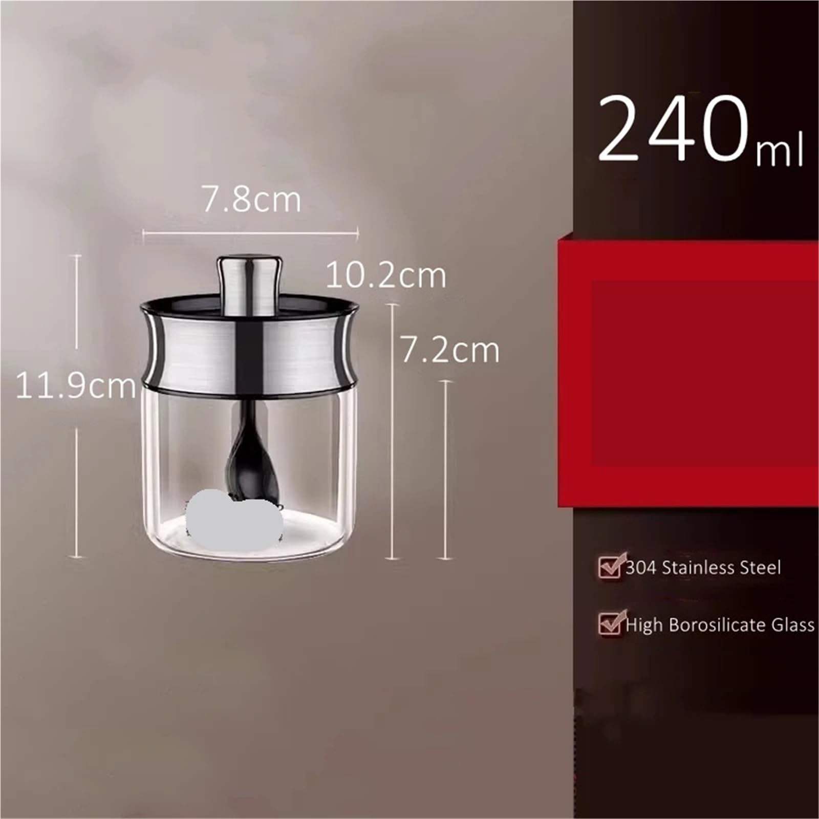 2 pz 304 In Acciaio Inox Borosilicato Ben Sigillato Contenitore di Condimento Zucchero Spezie Sale In Polvere 240 ml Vaso Da Cucina Per Condimento