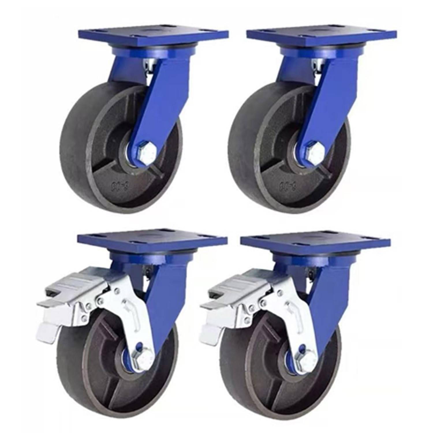 150/200mm Roulette Charge Lourde Jusqu'à Charger 6000KG, Transport Industriel Roue, roulettes Pivotantes avec Frein, Roue en Fonte Solide Lot de 4(2*Swivel+2*Brake,8in(200mm))