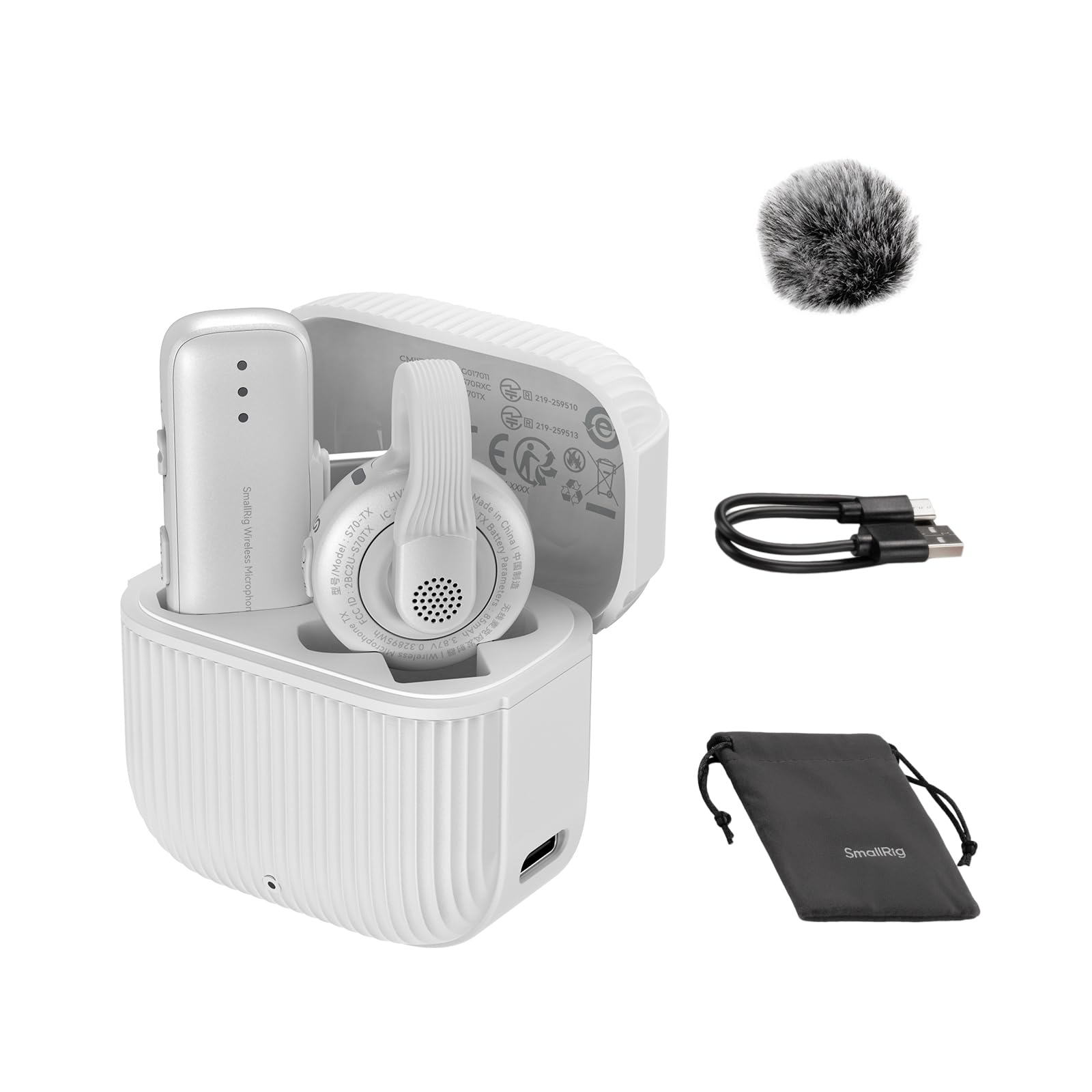 SMALLRIG Microfono Wireless S70-C1 (1 Trasmettitore + 1 Ricevitore + Custodia di Ricarica), compatto USB-C per Smartphone Android/Fotocamere/Action camera, 20 Ore di Autonomia, Bianco - 5719