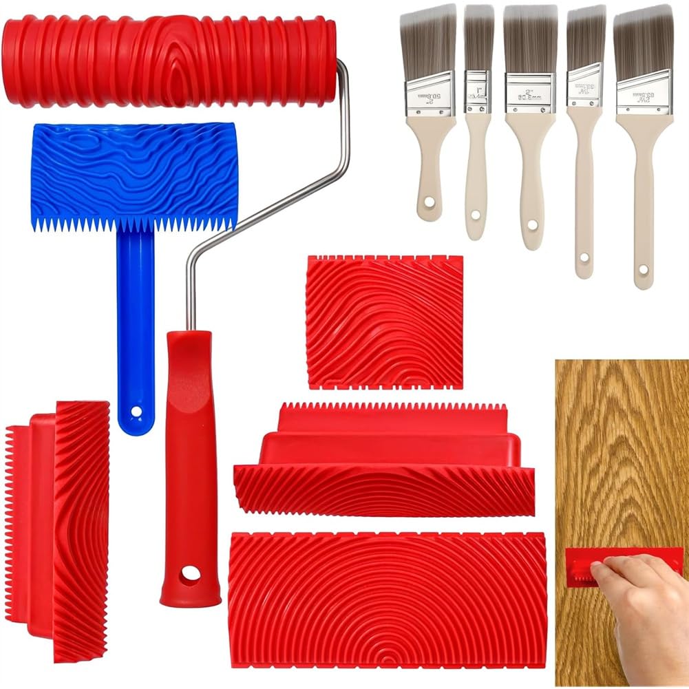 Vjsujehgy Wood Grain Tool Set Wood Texture Paint Tool,Natural Woodgrain Maker for Wall Floor Furniture DIY Room Decoration