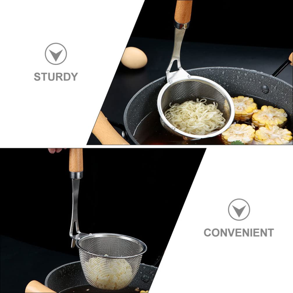 Inserto para Pasta de Acero Inoxidable con Mango de Madera - Colador de Malla para Fideos, filtrado y colado de Alimentos - Cestas de Espagueti - Colador tamiz de Fideos